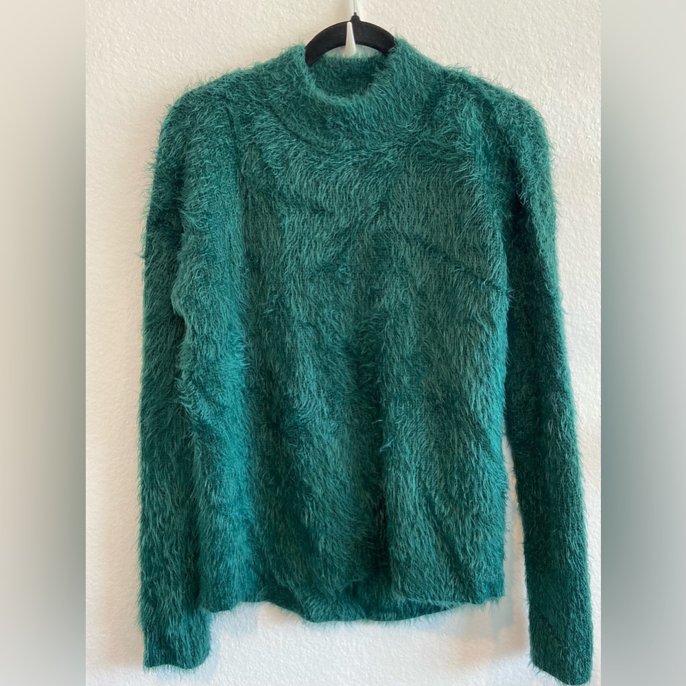 A New Day Womens Green Long Sleeves Crew Neck  Fuzzy Knit Pullover Sweater